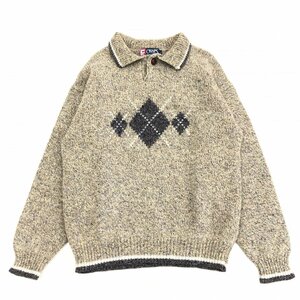 ●90's CHAPS チャップス ラルフローレン シルク混 襟付き ウール ニット セーター L アーガイル RALPH LAUREN 古着 ヴィンテージ 90年代