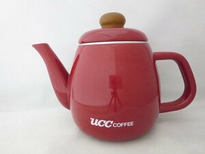 FUJI [富士] ホーロー コーヒーポット 12cm 1.2L UCC COFFEEロゴ 日本製 赤 キッチン 調理器具 ポット 茶器 ケトル やかん /中古品 V9.9