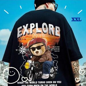 Tシャツ ブラック 黒　ルームウェア　くま　ヤンキー　バイク　アスリート　メンズ　おおきめ