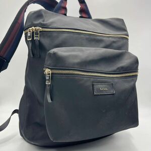 Paul Smith ポールスミス メンズ リュックサック 大容量 バックパック ビジネス マルチストライプ ナイロン レザー 本革 ブラック 黒