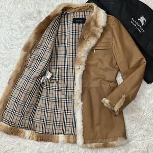 名作●バーバリーブラックレーベル【極上肌触り】BURBERRY BLACK LABEL ゴールデンラビットファー 牛革 レザーコート ジャケット ブルゾン