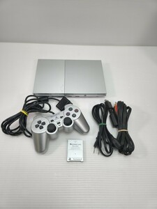 動作品 SONY PS2 PlayStation2 SCPH-90000a サテン・シルバー ソニー プレイステーション２ セット+メモリカード