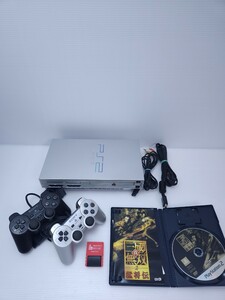 動作品 シルバー PS2 本体セットプレイステーション2 PlayStation2 SCPH-39000 2台コントローラー ~メモリカード~ソフト(7)