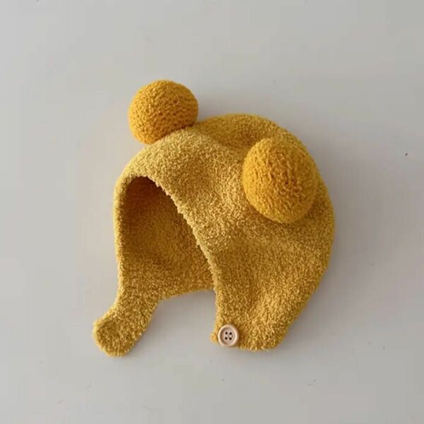 サイズが合わず泣く泣く出品となりますイエロー　黄色　赤ちゃん　幼児用帽子　ニット帽　耳付きです ベビー ニット帽 赤ちゃん 子供