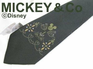 【ディズニー ミッキー】C 648 ミッキィー ロイド ネクタイ MICKEY＆Co Lloyd's Disney 緑系 刺繍柄ジャガード