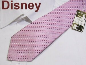 【ディズニー ミッキィー】B 718 ディズニー ネクタイ Disneyピンク色系 ドット柄ジャガード 隠しミッキーとミニー絵柄 未使用タグ付き