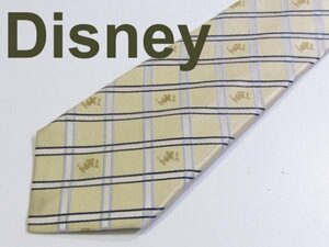 【ディズニー ミッキー】C 806 ディズニーネクタイ Disney 金色系 チェック柄 ミッキー小紋 ジャガード