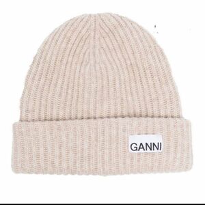 GANNI ガニー ロゴ パッチ リブ ビーニー ニットキャップ