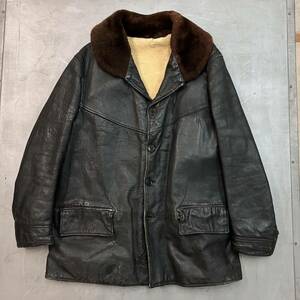 30S ビンテージ CAR COAT JOSEPH GOULD&SONS LTD. カーコート レザージャケット ショール SPORT HORSEHIDE genuine 馬革 ムートン vuz0174