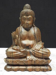 木彫 仏像 阿弥陀 如来 紫檀 開運 縁起物 招福 置物 高さ17cm
