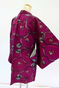 【着物フィ】アンティーク 銘仙 羽織 身丈81cm 葡萄色 可愛い レトロ 大正モダン 仕立て上がり 正絹 kimono 15456
