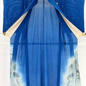 【着物フィ】アンティーク 色留袖 絽 縮緬 群青色 身丈149cm 桜 大正ロマン レトロ kimono 仕立上がり 13887の画像8