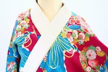 【着物フィ】アンティーク 長襦袢 身丈121cm エメラルドブルー 可愛い　大正ロマン レトロ　kimono　仕立上がり　正絹　日本　15328_画像4