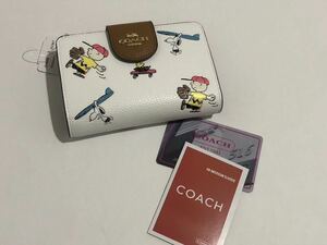 ［1円スタート］COACH コーチ　スヌーピー コラボ PEANUTS 折り財布　ファスナー　チャークマルチカラー　新品未使用　c4899