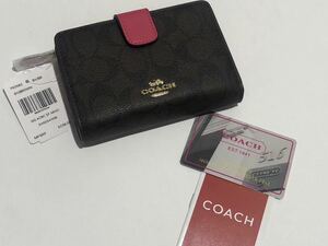 ［1円スタート］COACH コーチ　折財布　二つ折り　　ブラウン　トゥルーレッド　F53562