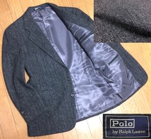 美品 Polo by Ralph Lauren ポロ ラルフローレン 肉厚 ヘリンボーン ツイードウール 2B テーラード ジャケット メンズ S位 グレー 樫山㈱_画像1