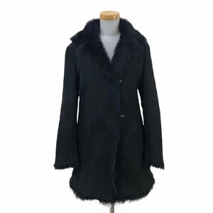 *B354-3 Italy made EMANUELA shearling original leather mouton . sheepskin real mouton coat outer outer garment feather weave black M