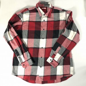 GU ジーユー ネルシャツ XL メンズ ブロックチェック柄 赤X白x黒 やや美品 中古 送料185円 長袖シャツ
