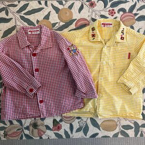【セット】ミキハウス　チェックシャツ2枚　赤・黄　80 長袖シャツ 長袖 シャツ チェック柄