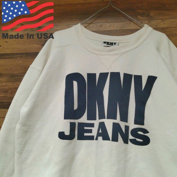 【USA製】古着 90's DKNY JEANS LOGO SWEAT　ダナキャラン　スウェット　ゆるだぼ　太アーム USA製