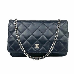 【1円～】シャネル CHANEL ウォレット 財布 チェーンショルダー チェーンウォレット ココマーク マトラッセ 14番台 ブラック 中古