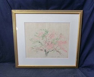 503046 パステル画 田村一男 作 「大仁の桜」（画家）日本芸術院会員・静物画