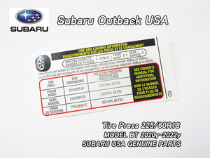 アウトバックBT5【SUBARU】スバルOUTBACK純正USラベルTire.Pressure.Info(225/60R18)/USDM北米仕様タイヤ空気圧ステッカー海外シールUSA