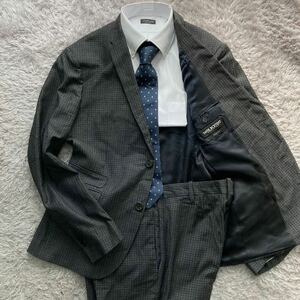 極美品 XL ニールバレット NEIL Barrett スーツ セットアップ テーラードジャケット パンツ チェック 黒 ブラック グレー 50 メンズ