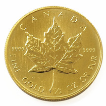 中古AB/使用感小 24金 メイプルリーフ 金貨 1/2オンス 1/2oz ランダムイヤー カナダ 地金 純金 K24 メープルリーフ コイン 硬貨 貨幣_画像1