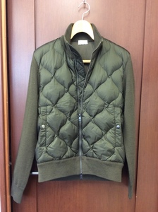 美品【MONCLER モンクレール 】ニット切替キルティングダウンブルゾン★カーキ/Lサイズ★MAGLIONE TRICOT