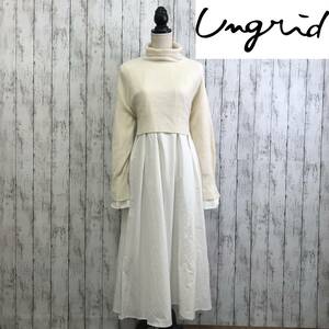 Ungrid Ungrid back ribbon knitted set One-piece F size eggshell white S5.4-68 USED