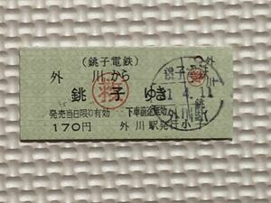 H31、硬券乗車券（銚子電鉄）外川から銚子ゆき　