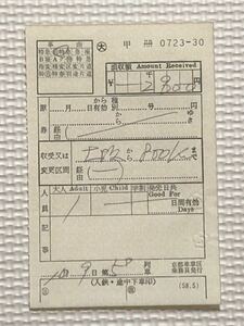 1980年.国鉄・大阪から800キロまで 自由席特急券（京都車掌区乗務員発行）（該当列車5D＝大阪8時発 まつかぜ1号）