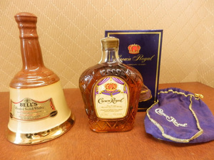 未開栓 古酒 ウイスキー 01 / BELL'S ベルズ 陶器, Crown Royal クラウンローヤル 1979 (750ml 43%) まとめて2本set 1点外箱無