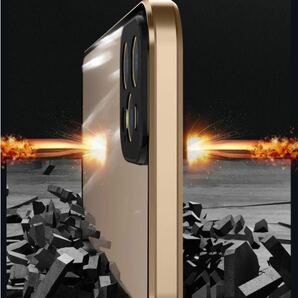 iPhone11ケース レッド マグネット&ロック アルミ合金 両面ガラスケース フィルム不要ケース レンズ保護一体型 obaの画像3