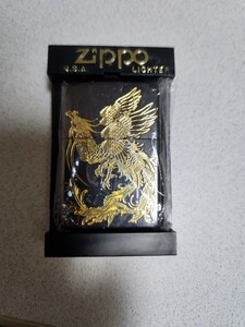 ZIPPO 和柄 鳳凰 ジッポ ライター 黒金 彫刻 ブラックニッケル 金差し