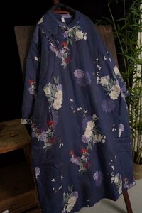 lgワンピース 半纏 襤褸 アンティーク風 コート 洋服ミックス ロマンファッション 綿入り 暖かい 上品花柄 ポップ 和服 持ち出し斜め