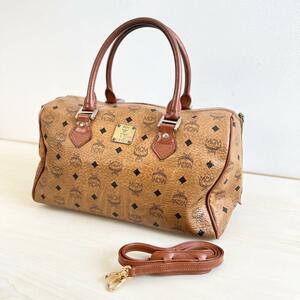 MCM ヴィセトス 2WAY ハンドバッグ ショルダーバッグ ロゴ柄 総柄 ミニボストン ブラウン