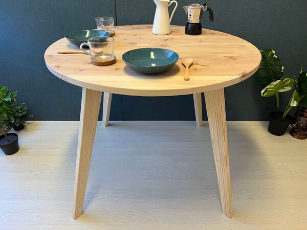 【送料無料】 テーブル 丸形 90cm 杉 木製組立脚