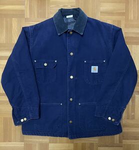 90s usa製 carhartt カバーオール ネイビー 42 カーハート チョアコート ミシガン ダック地 紺 オールド ビンテージ ジャケット stussy 