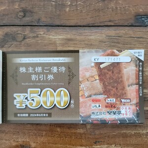 安楽亭株主優待券13,000円分=500円券×26枚