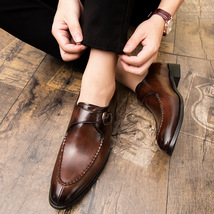 人気 新入荷 ビジネスシューズ　メンズ　シューズ PU革靴　ロングノーズ 紳士靴　オシャレ　レースアップ　ブラウン　25.5cm_画像1