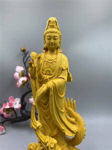 人気 美品 極上の木彫 仏教美術 精密彫刻 仏像 手彫り 極上品 御龍観音 観音菩薩