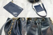 希少色　シャネル CHANEL キャビアスキン　巾着　ショルダーバッグ　ゴールド金具　ダークブルー　シールカード有　レディース_画像6