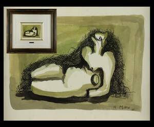 真作保証 Henry Moore ヘンリー・ムーア 「裸婦像」 リトグラフ 1967年 彫刻家 [H69ぺさ]