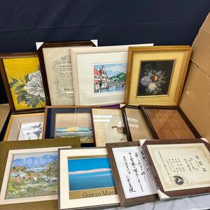 ◆中古 額縁 まとめ売り 13点セット 宝石画 色紙 絵画 ポスター 賞状 木製 アート フレーム 洋風 和風 インテリア 美術工芸 和額 135-50