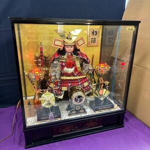 ◆中古 五月人形 大将 初陣 喜月作 兜 こどもの日 コレクション ガラスケース付 置物 飾り 和風 インテリア 昭和レトロ 142-41