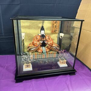 ◆中古 日本人形 天神様 正絹 平安 着物 コレクション ガラスケース付 置物 飾り 和風 インテリア 昭和レトロ 142-45