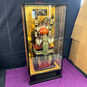 ◆中古 御破魔弓飾 二条 光太郎作 男の子 魔除け コレクション ガラスケース付 置物 飾り 和風 インテリア 昭和レトロ 142-50