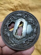 銅鍔　鐔　(南蛮　群龍獅子牡丹の図)　江戸時代_画像4